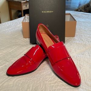 Red patent leather “Emilia” loafers from HALOGEN — new in box